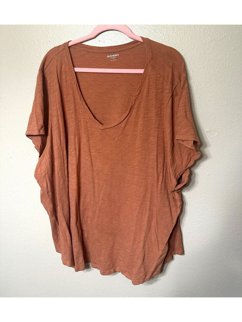 Old Navy Everywear Womens 4X Rust Orange V Neck Oversized Slub Knit Tee Top